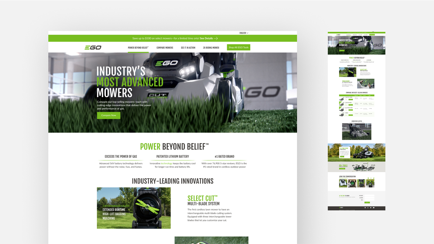 EGO POWER+ mower landing page