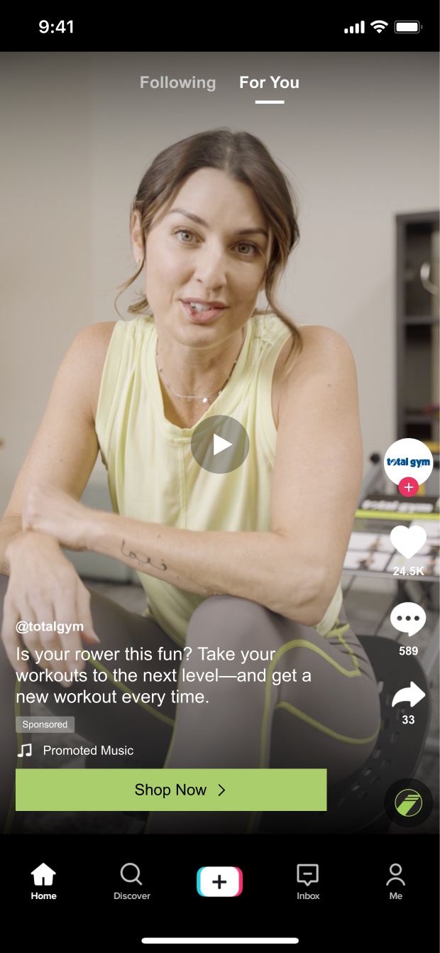 TikTok paid social video ad for the Incline Row by Total Gym