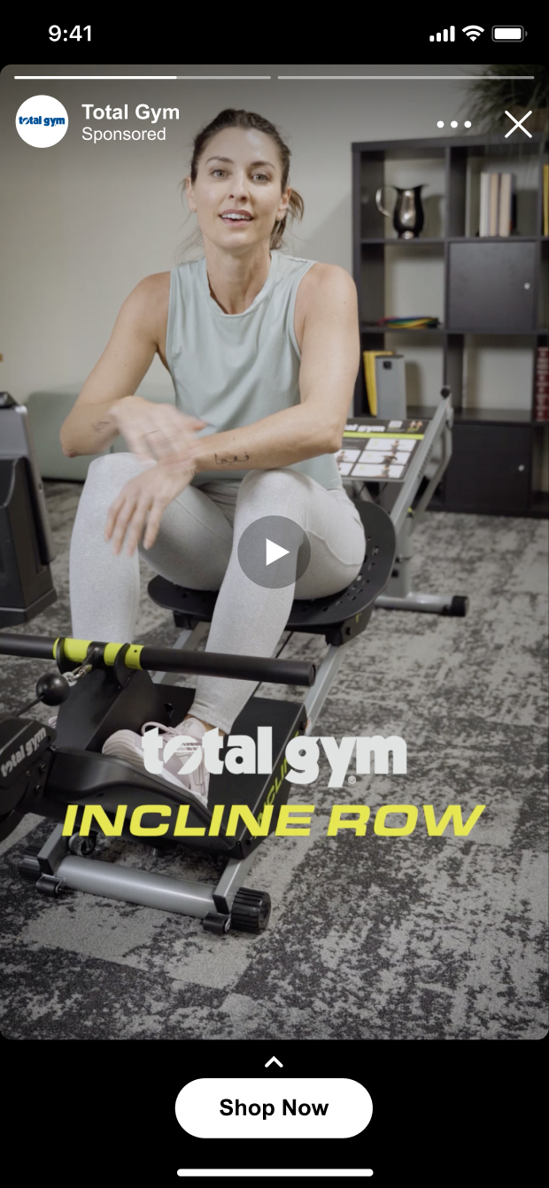 Instagram paid social video ad for the Incline Row by Total Gym
